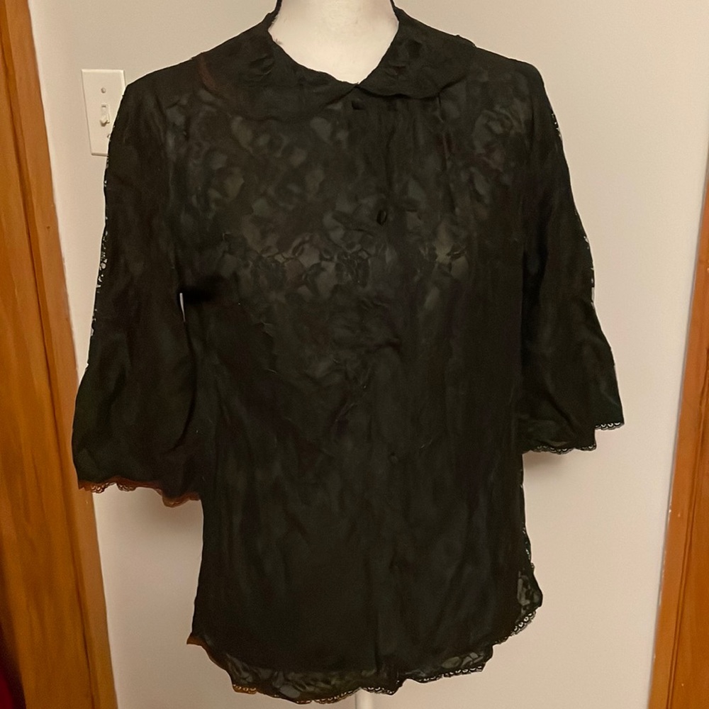 Vintage Gossard Artemis Sheer Nylon Button-Down Black Top - Size 34/S